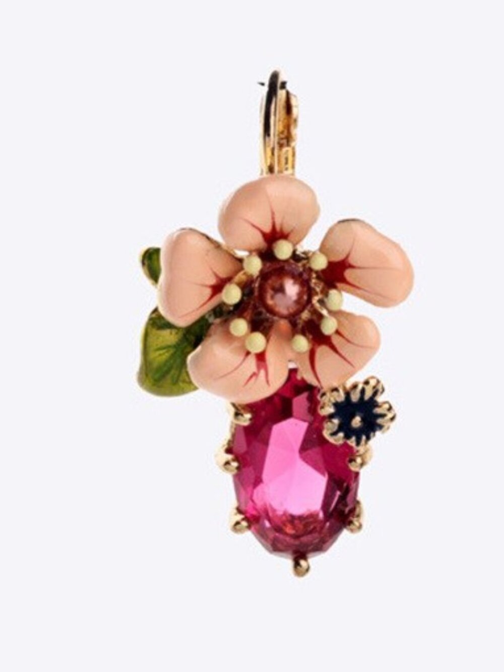 Les Nereides Eclatante Discretion Flower Oval Stone Lever Back (Single Earring)
